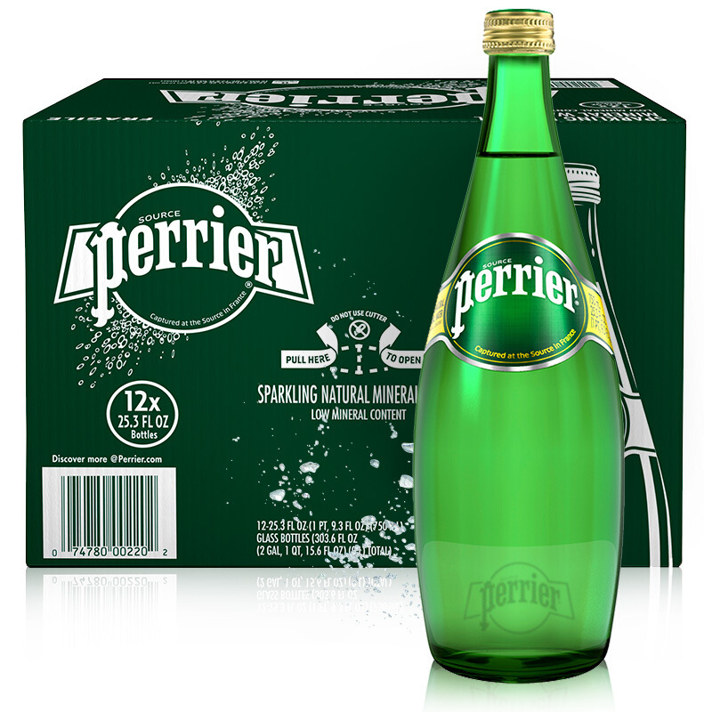 巴黎水(Perrier) 含气天然矿泉水 原味 750ml*12瓶 法国进口