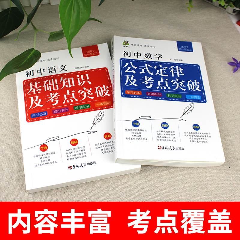 [正版]全2册掌中宝新版初中语文基础知识及考点突破中学生工具书 数学公式定律手册初中通用初中中考总复习资料数学公式知识大高清大图