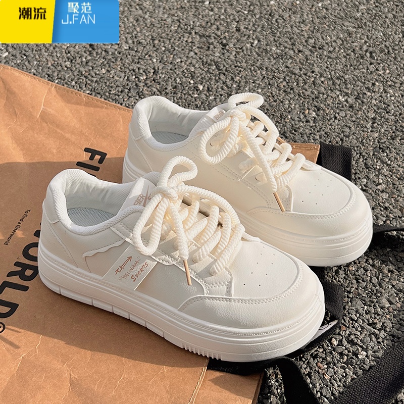 聚范小白鞋女配裙子2023新款秋厚底平底鞋ins潮百搭底底范i 米色 38
