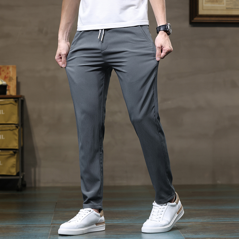 骄克雄狮jankeleone冰丝休闲裤男夏季薄款男士弹力直筒宽松西裤男百搭