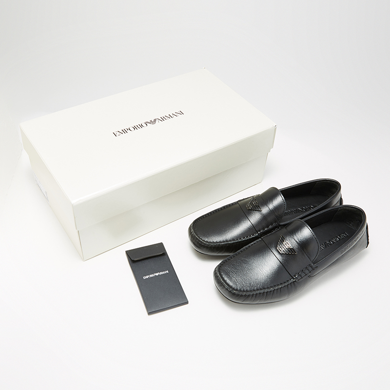 EMPORIO ARMANI 阿玛尼 男士徽标印花牛皮皮鞋