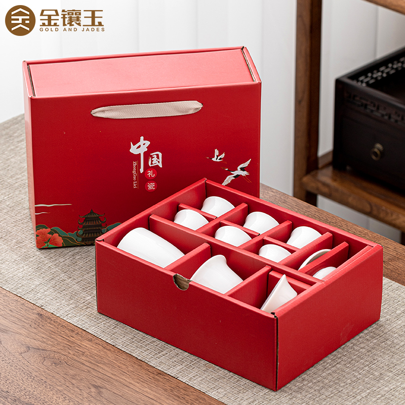 常生源 陶瓷功夫茶具套装 白瓷 一盖碗六杯 春山茶具高清大图
