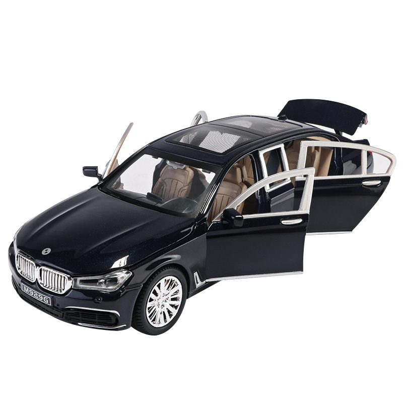 124男孩玩具车汽车模型仿真合金车7系加长版汽车模型儿童小汽车蓝色