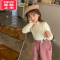 可莉允女童打底毛衣儿童花边领洋气针织衫加绒加厚秋冬2022新款童装