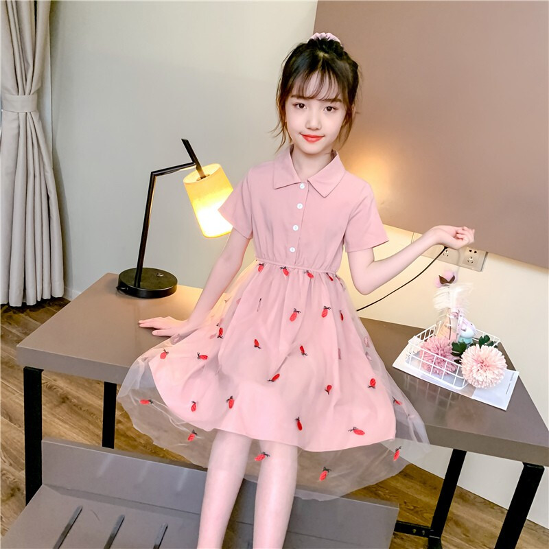 乌鹿童装女童连衣裙短袖夏装儿童公主裙夏季中大童网纱裙子小女孩衣服
