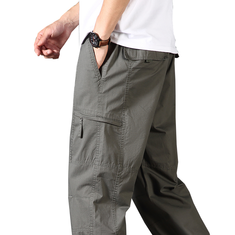 恒源祥多口袋工装裤男士纯棉休闲裤夏季薄款中年大码宽松直筒士源高清大图