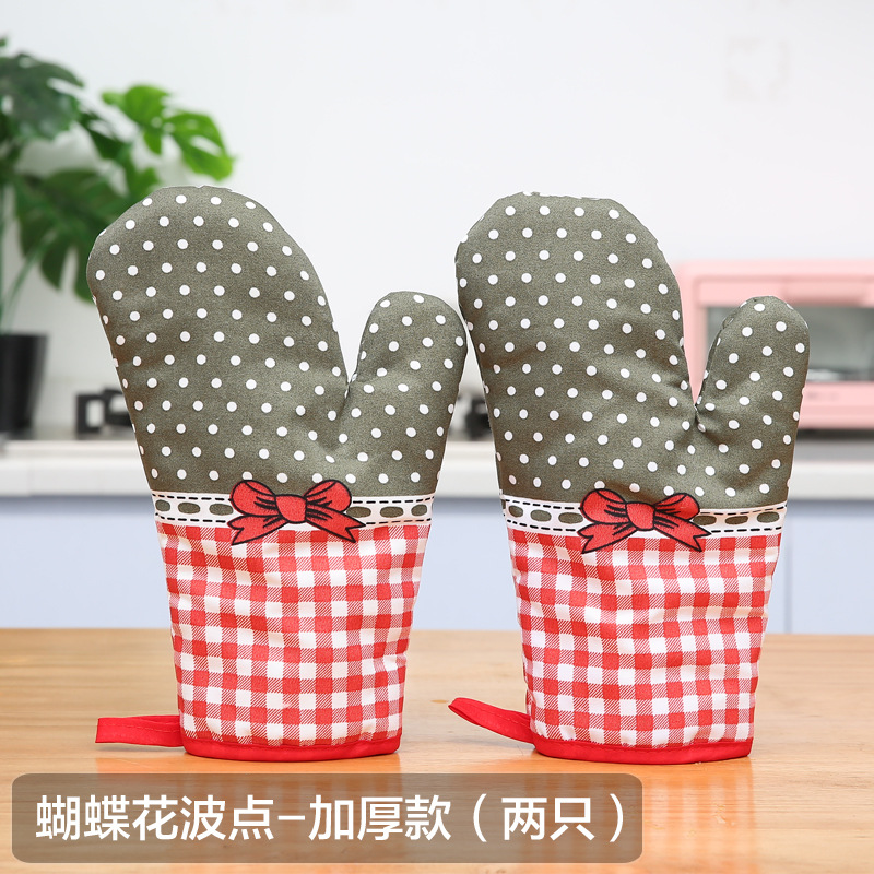 隔热手套防烫手套厨房烤箱烘焙耐高温加厚家用微波炉餐饮烘培 蝴蝶花波点【两只】加厚款