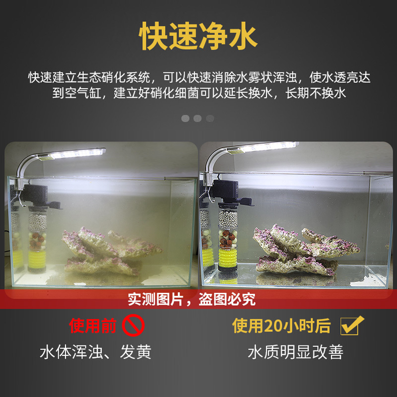 鱼缸过滤器三合一净水循环免换水内置潜水泵吸便增氧圆形小型