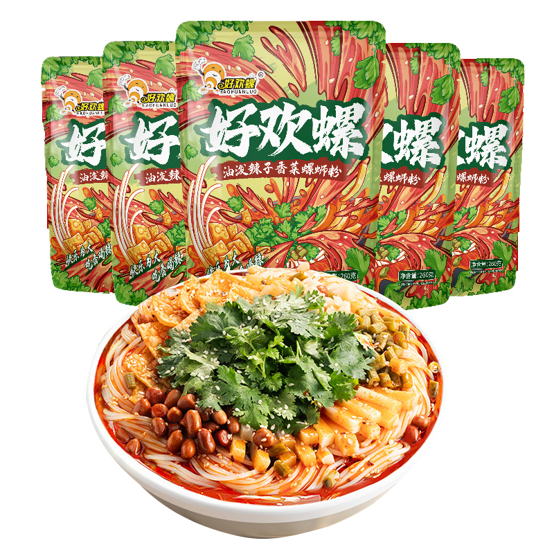 好欢螺香菜油泼辣子螺蛳粉265g*6袋柳州特产螺丝粉方便速食酸辣粉速食米粉