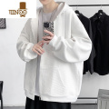 YANXU华夫格卫衣男士2023秋季新款白色宽松棒球服上衣拉链连帽开衫外套 M T605白色