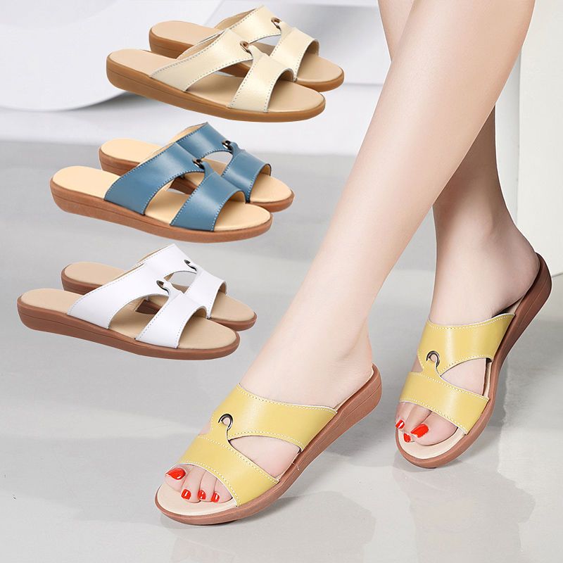 新款平底外穿凉拖鞋女厚底防滑一字型懒人女鞋女拖鞋莎丞