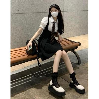 白色衬衣+领带 S 韩系少女小黑裙背带连衣裙女夏小个子百褶裙显瘦收腰甜酷初恋裙子