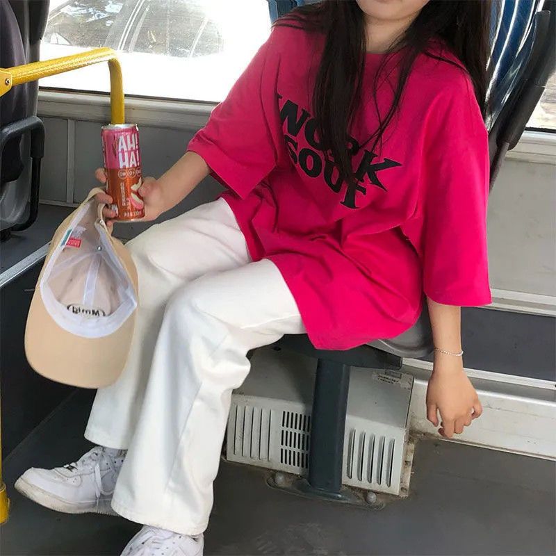 单/套装女新款学生韩版宽松短袖英文印花t恤百搭休闲阔腿裤两件套