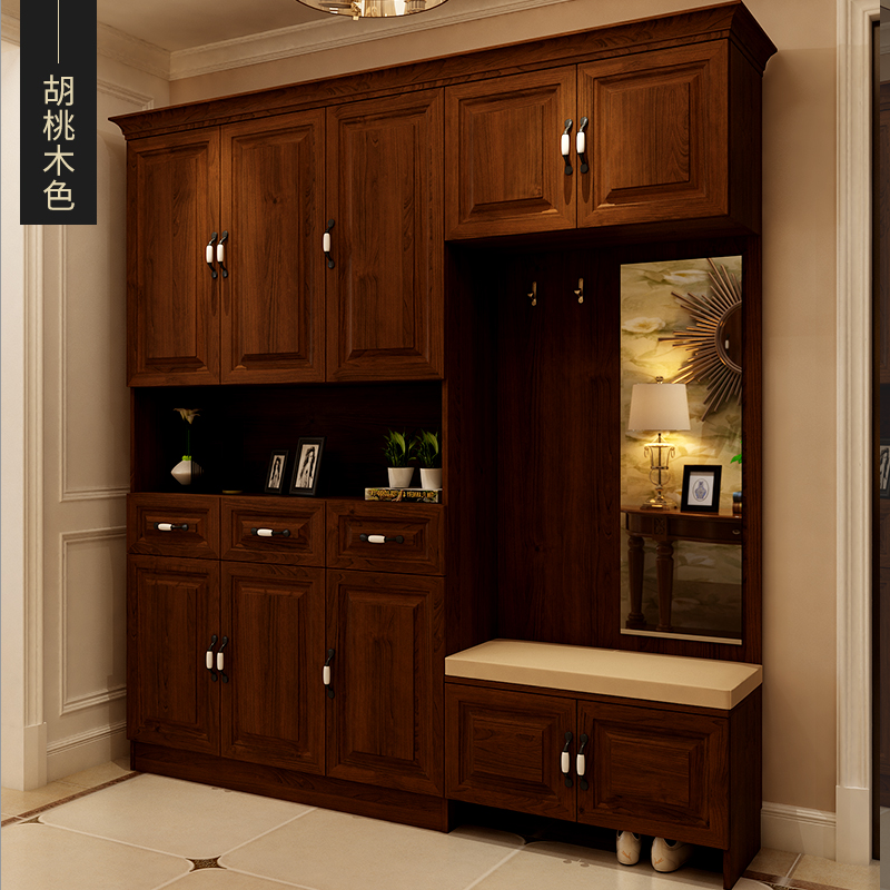 森美人简约现代鞋柜厅柜入户衣帽柜带换鞋凳玄关柜欧式储物柜定制隔断高清大图