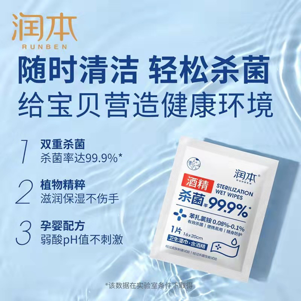 润本(RUNBEN) 酒精消毒湿巾棉片独立小包装儿童学生专用便携随身装抑菌一次性 酒精棉片10片/盒X2盒@YL0043高清大图
