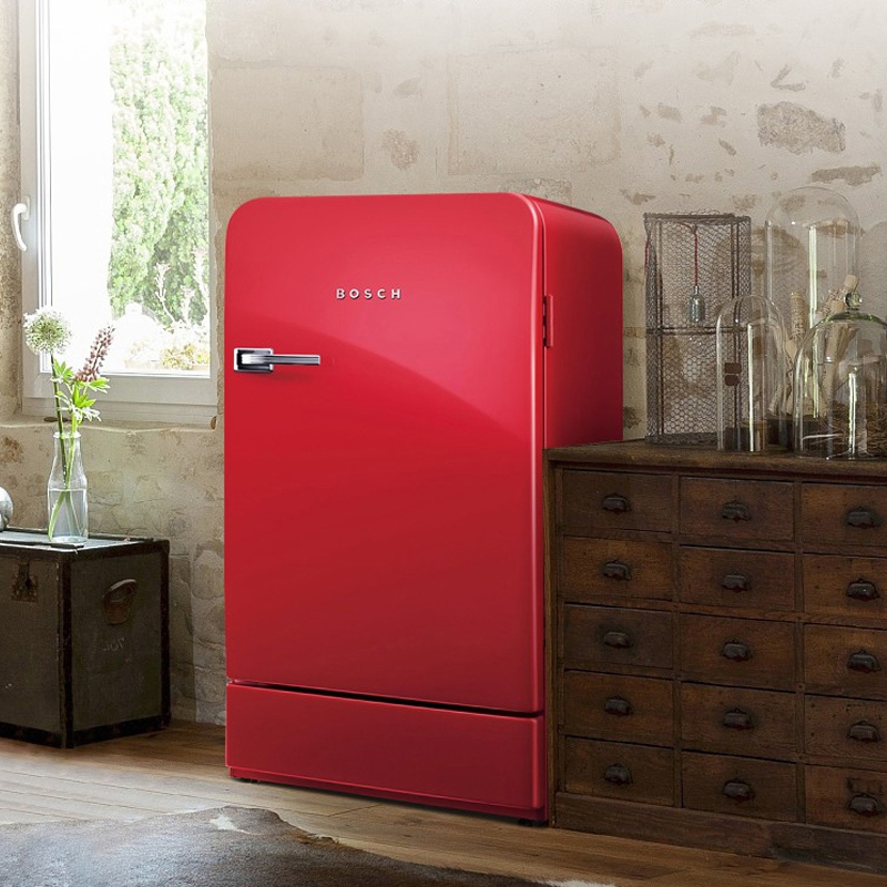 博世154升原装进口立式单门复古家用小冰箱ksl20ar30c红色