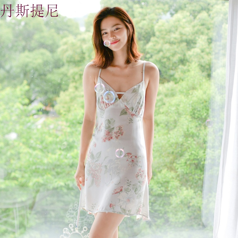 无袖睡裙女夏天交叉带睡衣裙美背性感可外穿超薄款冰丝感长款