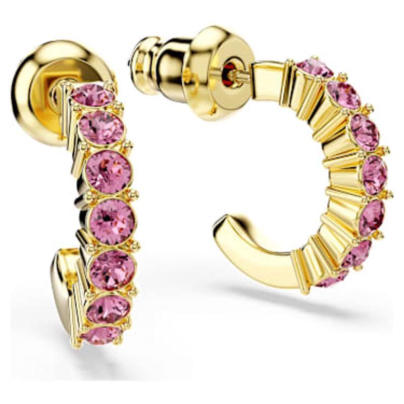 施华洛世奇(SWAROVSKI)迷你 hoop 耳钉女款金 tone 铂镶粉色水晶