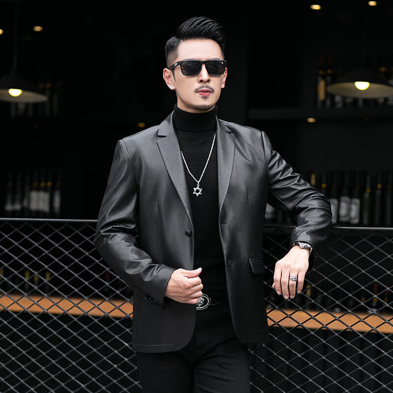 默尼密思品牌真皮皮衣男士商务正装西服软绵羊皮夹克皮西装修身外套