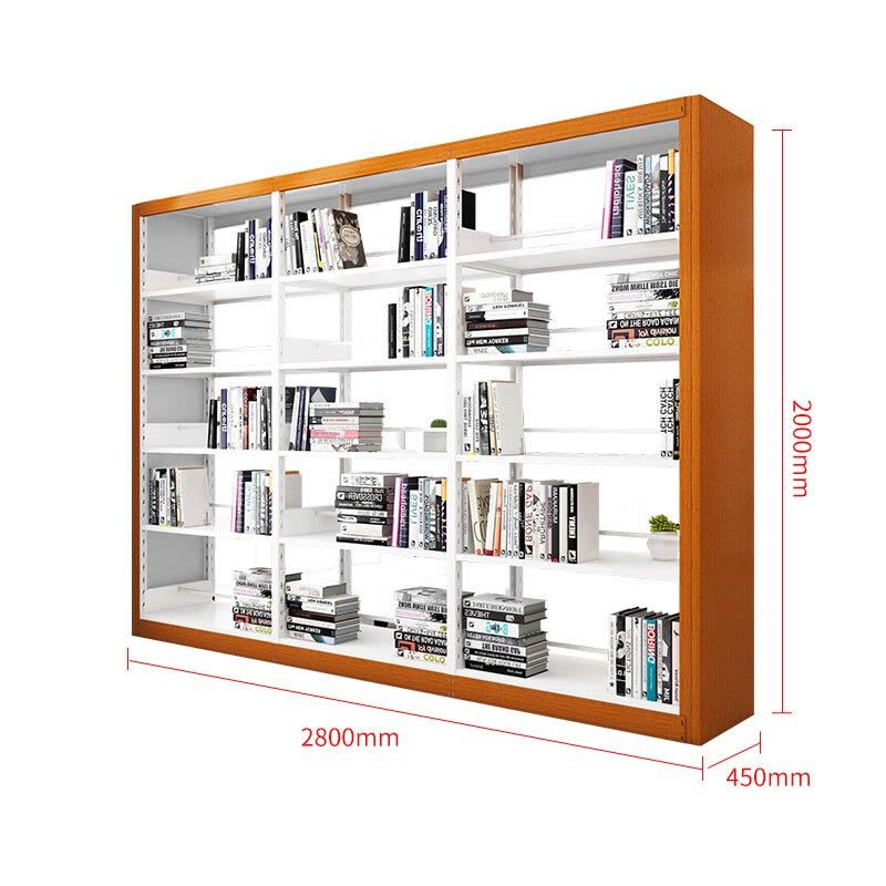域赢钢制书架学校图书馆书店书籍室阅览室双面资料架木护板一列三组五层图片