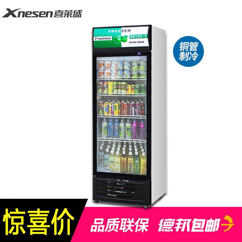 Xnesen喜莱盛318L商用展示柜全铜制冷饮料柜冰柜陈列柜商用冰箱单门展示柜饮料展示柜啤酒冰箱冷饮柜风冷绿黑色