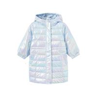 米喜迪mecity童装2020冬新款女童炫彩连帽中长款加厚保暖羽绒服_791 110/52 蓝色