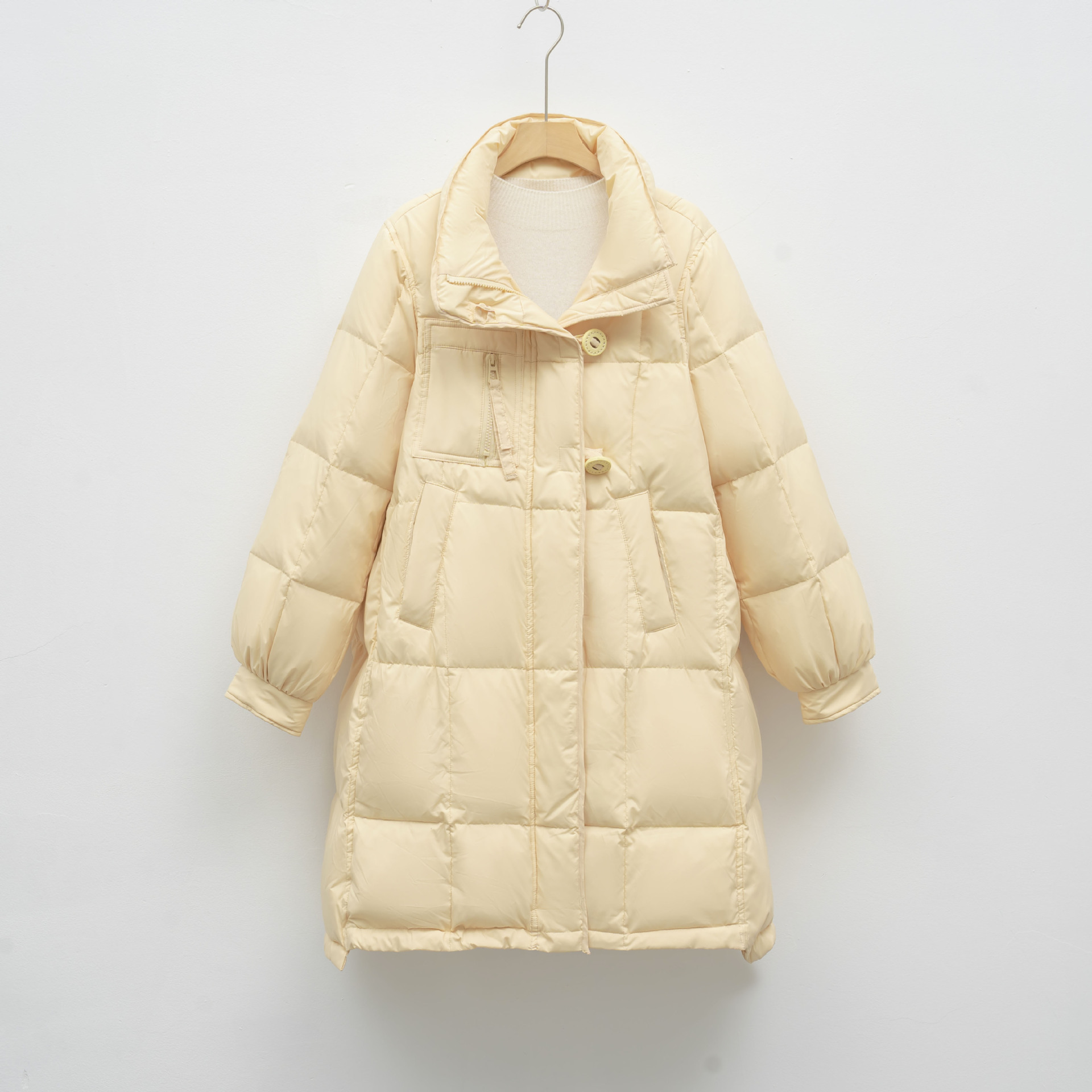 白鸭绒纯色韩系连帽羽绒服女宽松新款冬中长款加厚外套潮高清大图