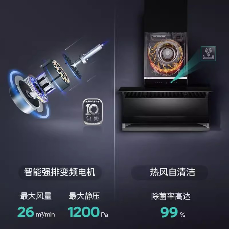 西门子 LS78FC9C1W 抽油烟机顶侧双吸超薄26立方大吸力可联动蒸饭柜高清大图