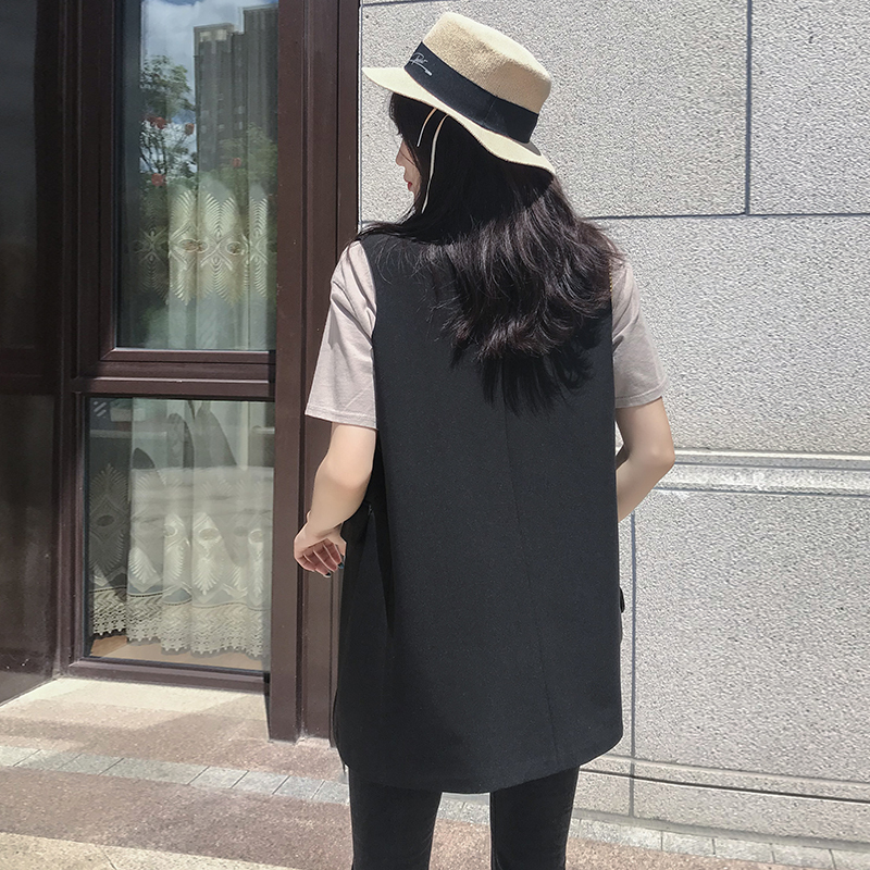 西服马甲女外套韩版中长款小个子无袖坎肩大码马夹网红背心外穿秋