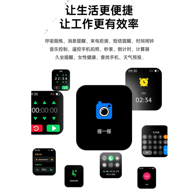 绘邦『官方正品』新品E500智能手表无创血糖检测心率血压运动深度防水天气消息提醒智能腕表手环