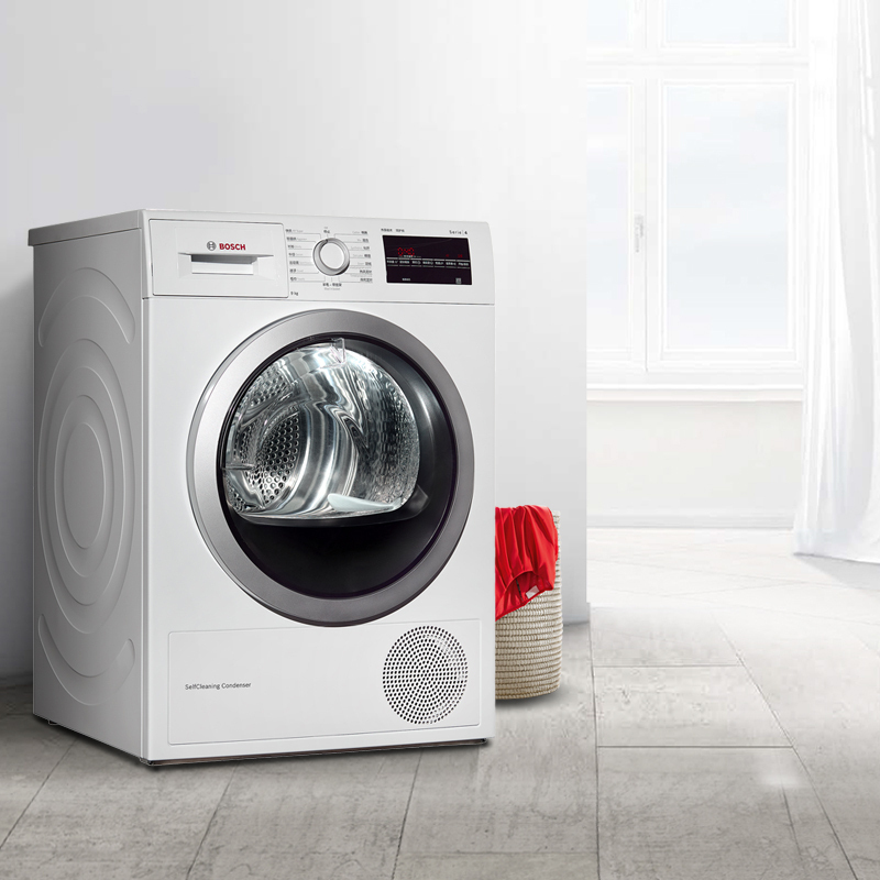 博世(BOSCH) XQG90-WTW875600W 9公斤 热泵烘干 快烘40分钟 触摸屏 原装进口滚筒干衣机(白色)