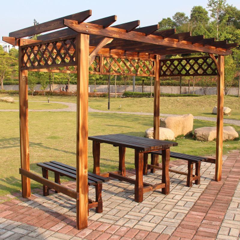森美人凉亭户外庭院简易小室外葡萄架防腐木桌椅木屋花园实木亭子廊架桌 升级款配套五桌椅