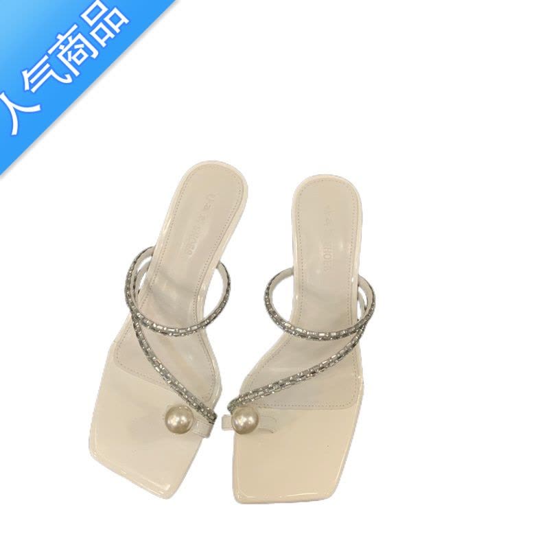 SUNTEK法式珍珠套趾凉拖鞋仙女鞋子外穿2023年新款夏季气质水钻高跟凉鞋图片