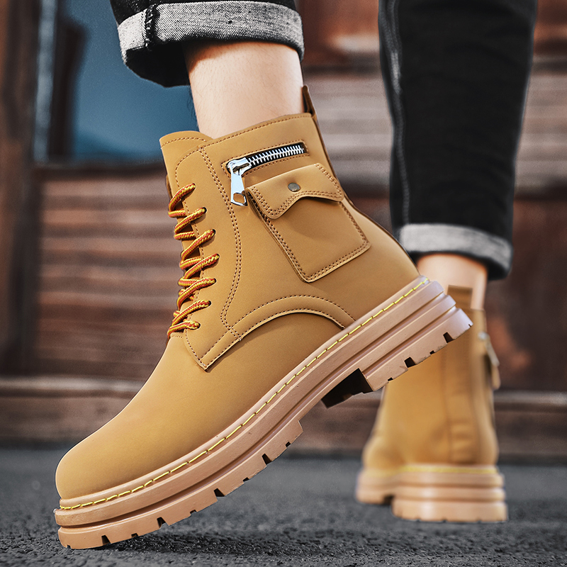 马丁靴男高帮厚底时尚复古大黄靴潮流百搭帅气型男工装大头短靴子
