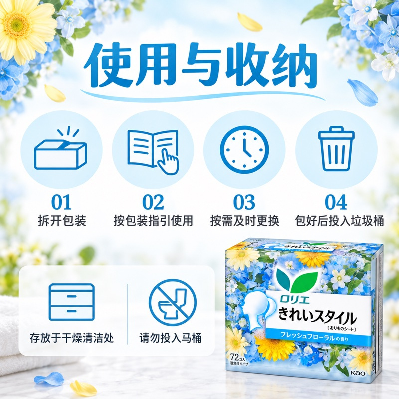 花王LAURIER乐而雅棉柔超通透卫生护垫72枚(清新花香)6包卫生巾姨妈巾超薄小棉亲肤触感瞬吸高清大图