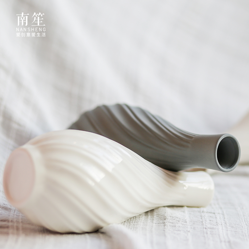 家居饰品仿真花干花花器陶瓷小花瓶台面摆件装饰品工艺品 三维工匠 磨砂白[语嫣]+樱花高清大图