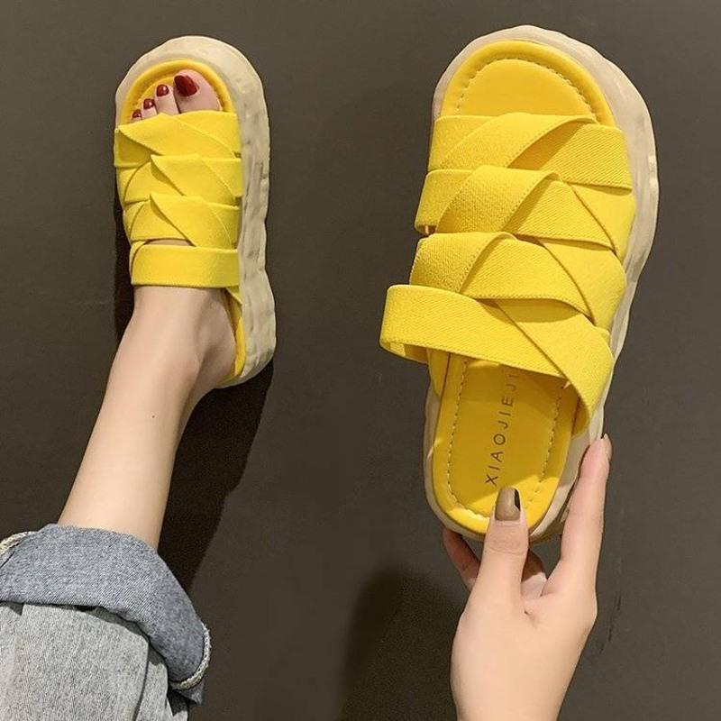 编织带沙滩拖鞋女2021夏外穿ins潮厚底凉拖鞋松紧带罗马凉鞋>800_800