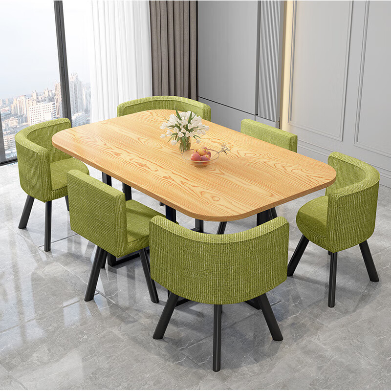 锦北洽谈桌休息区谈判桌北欧风会客接待桌简约奶茶店桌椅组合绿布高清大图