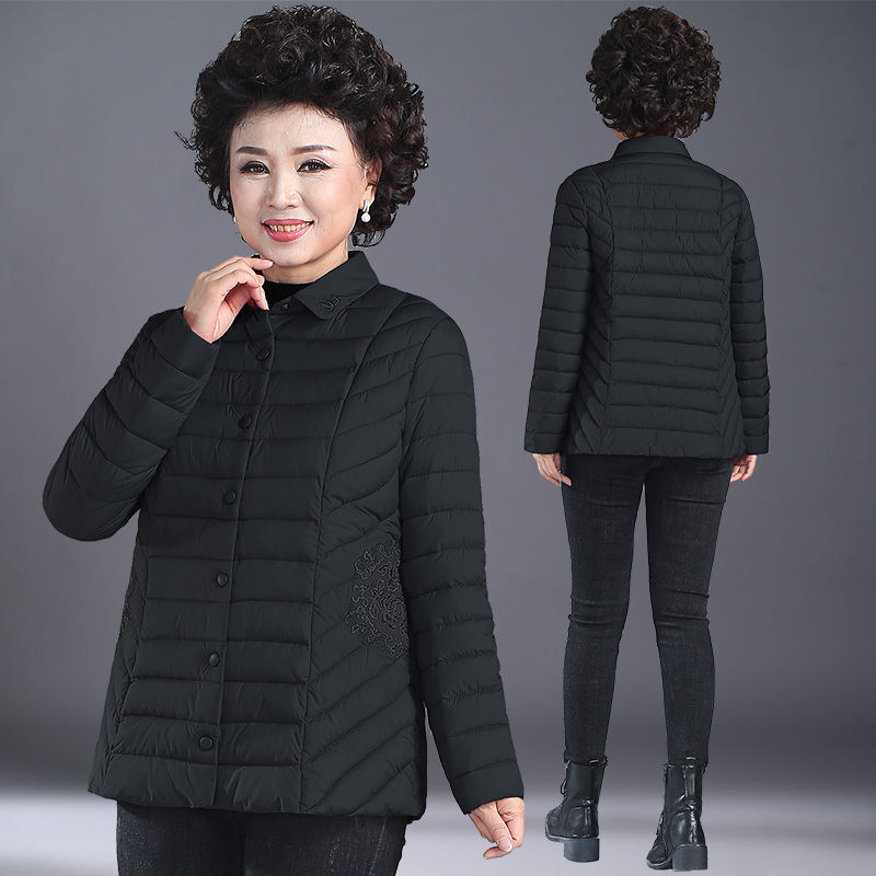 迪鲁奥(DILUAO)高端轻奢中老年棉服女妈妈外套女秋冬短款小棉袄中年人冬装轻薄棉服大码中老年棉衣 黑色 4XL(建议135-150斤左右)