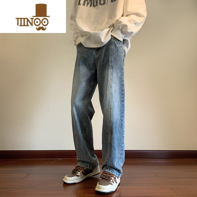 YANXU高街痞帅水洗牛仔裤子男款潮牌oversize港风坠感直筒阔腿U风高清大图