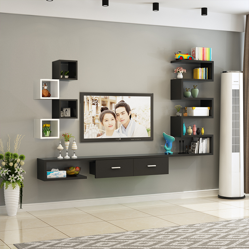 电视柜现代简约背景墙柜闪电客装饰墙上置物架组合壁挂吊柜客厅挂墙