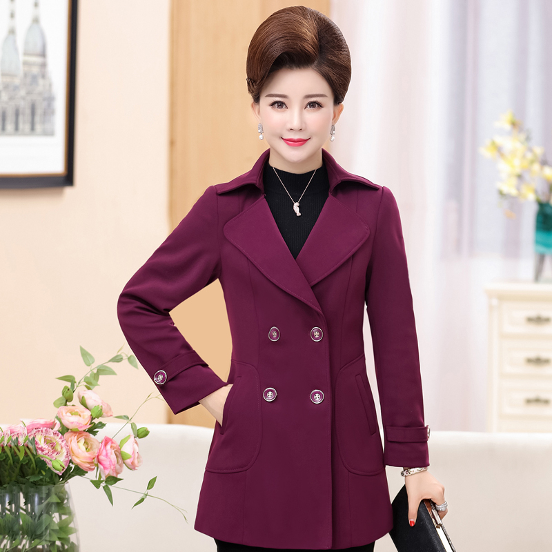 中年女风衣中长款外套_中年带帽女风衣中长款