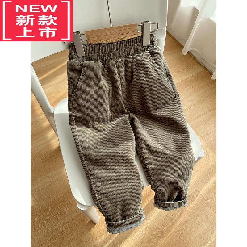 可莉允儿童灯芯绒加厚棉裤 男女童夹丝绵条绒长裤 保暖哈伦裤 冬季童装保暖裤