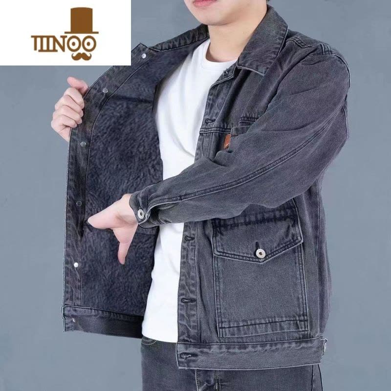 YANXU加绒加厚牛仔外套男保暖耐磨挡风冬季中年男士大码宽松牛仔衣夹克图片