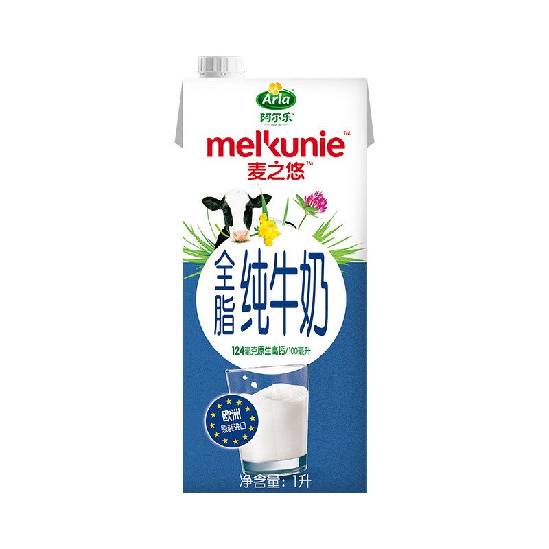 Arla 麦之悠 德国进口 3.4g蛋白质,124mg原生高钙 全脂纯牛奶礼盒装1L*6盒整箱 爱氏晨曦升级款