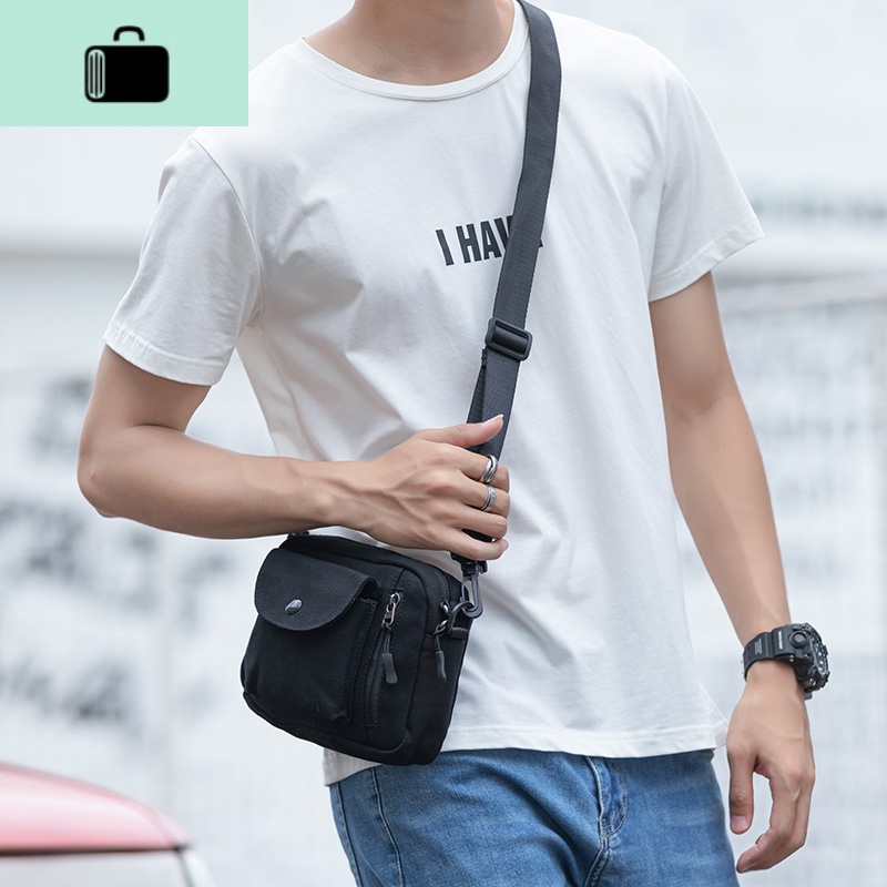 潮牌斜挎包男生ins潮小包迷你港风韩版学生单肩包女斜肩帆布背包NEW LAKE 黑色2627高清大图