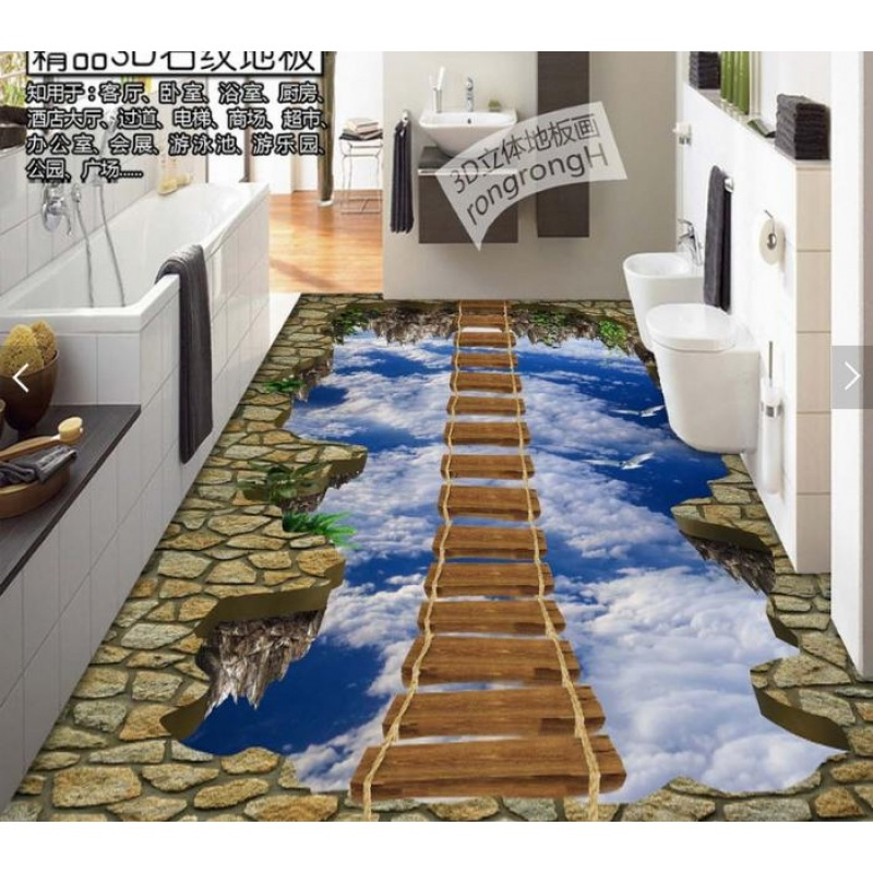 热销 走道展厅客厅3D立体地板贴 自粘防水可移除不留胶地画
