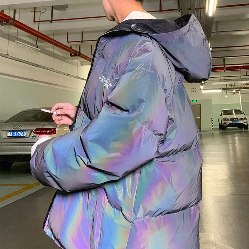 baluoshang镭射反光棉衣男冬季加厚外套羽绒棉服潮牌帅气面包服韩版