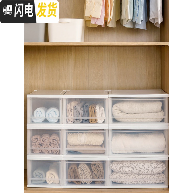 三维工匠抽屉式收纳盒衣柜收纳可叠加透明储物收纳箱爱丽丝塑料家用高清大图