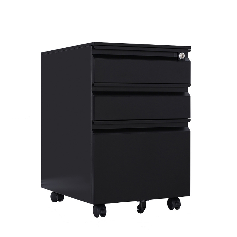 戴劲 活动柜矮柜储物柜文件柜资料柜挂劳柜带锁带轮小柜静夜黑鹅颈拉手